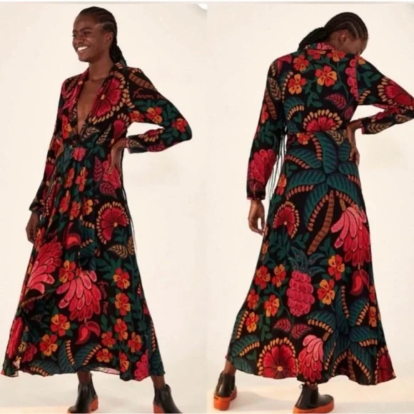 FARM Rio Floral Maxi Dress - Black, Red, Green - Picture 4 of 5